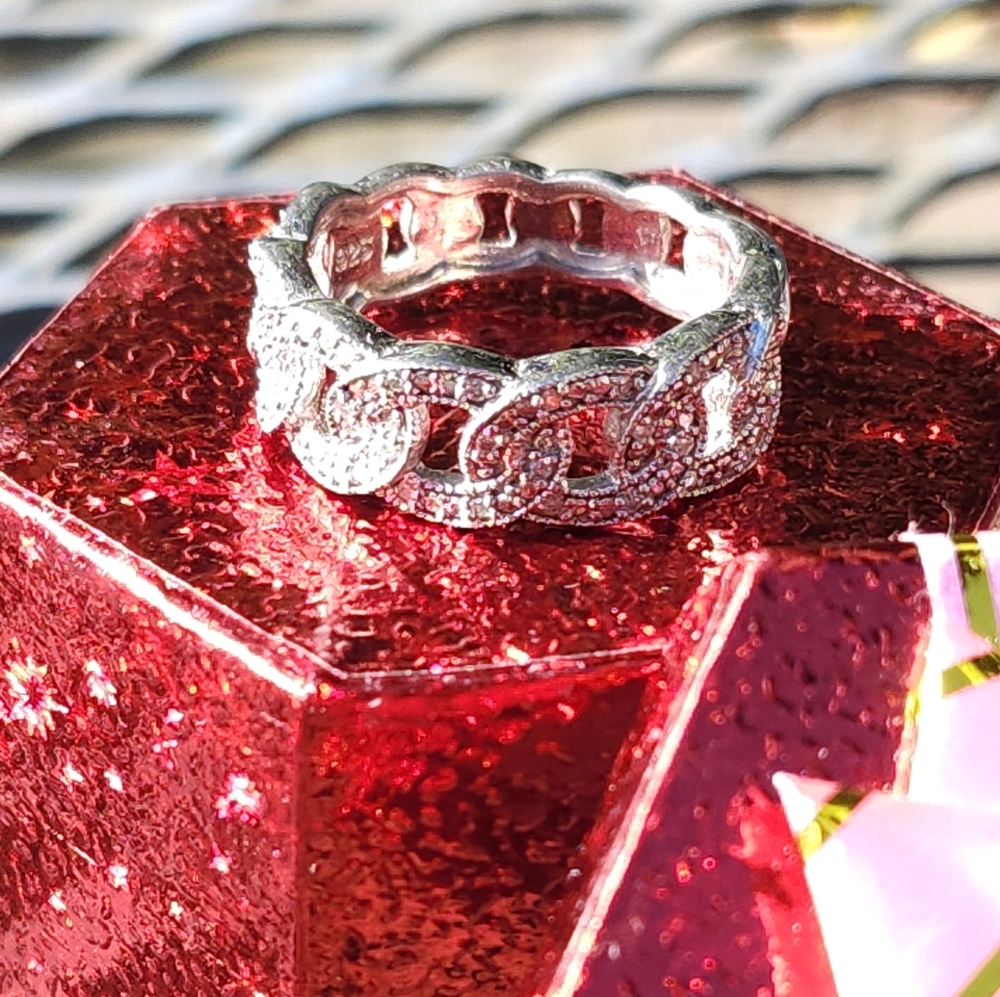 Sterling Silver Diamond Cuban Link Ring
